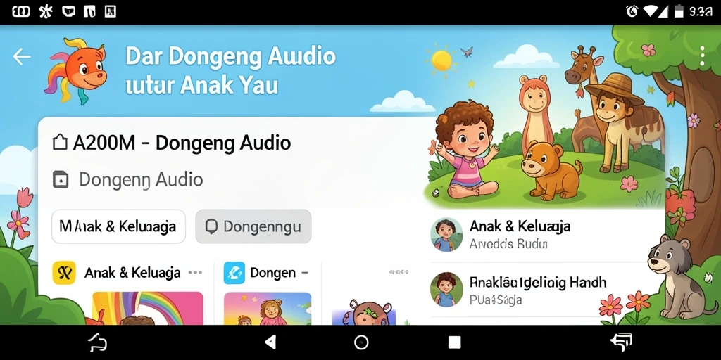 Tampilan antarmuka A200M untuk mendengarkan dongeng audio.